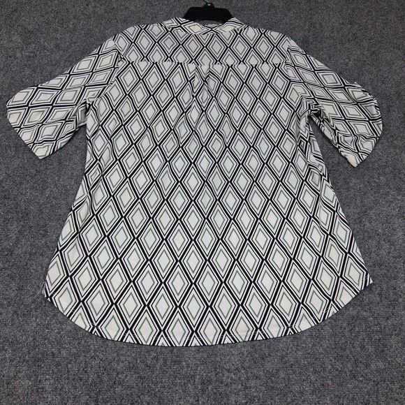 PERCEPTION CONCEPT Blck & White Green Top‎ XL Women V Neck Short Sleeve Casual - Picture 9 of 9